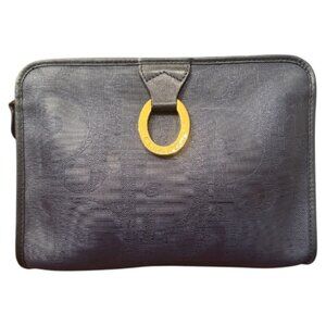 Vintage Christian Dior Navy Monogram Clutch | Gold Logo Hardware